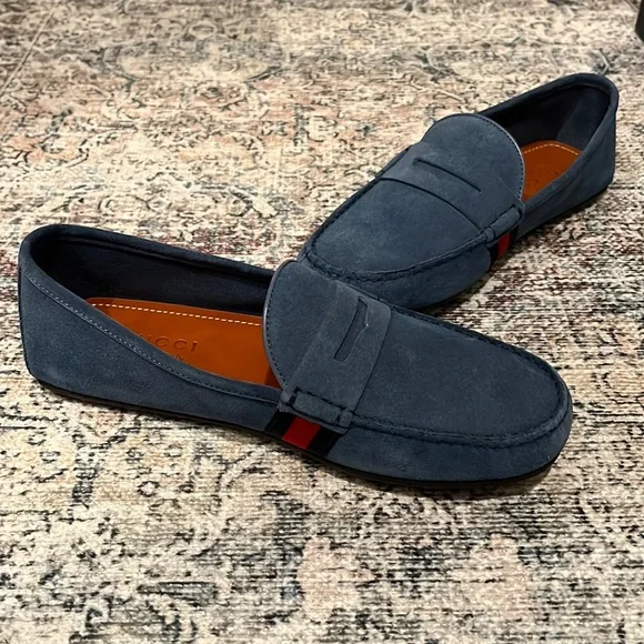 Gucci Men’s Blue Suede Loafers (Gucci Size 7) Gucci Jordaan Horsebit suede loafers in blue - Gucci | Mytheresa main image 2